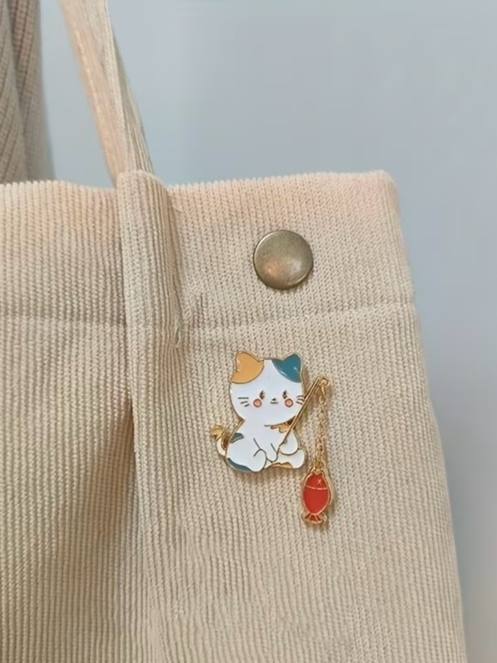 Cute Cat Enamel Pin Brooch with Red Fish - Picture 2 of 4